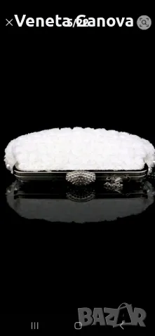 Бяла  вечерна чантичка с перли, снимка 5 - Чанти - 49978641