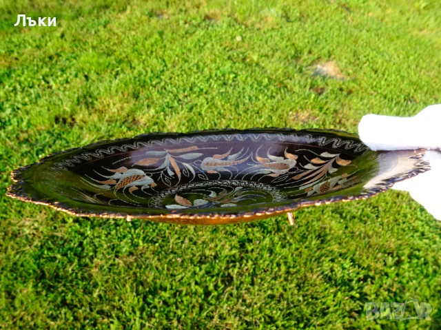 Писана медна фруктиера,купа,на крачета. , снимка 4 - Антикварни и старинни предмети - 50688573