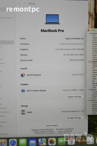 A1990 Macbook Pro I7 32 GB DDR4 1 TB NVME AMD Video HD Retina Display, снимка 4 - Лаптопи за игри - 53338361