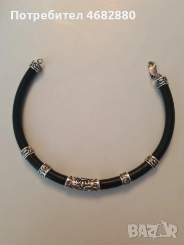 Стилна мъжка гривна със сребърни елементи, My silver, снимка 3 - Гривни - 52794565