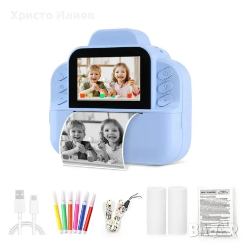 Детски фотоапарат за моментни снимки с дисплей мини термален Принтер с хартия комплект Розов Син, снимка 8 - Фотоапарати - 49648947