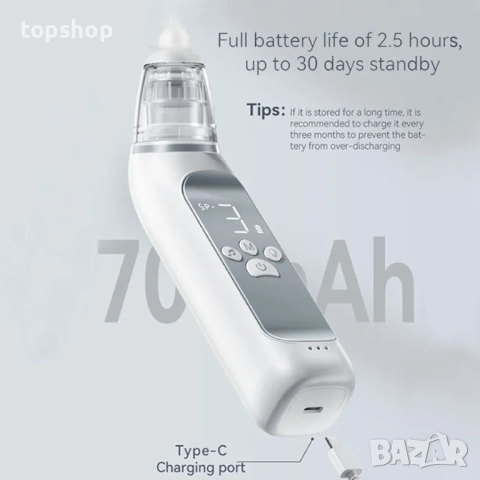 Чисто нов запечатан Бебешки назален аспиратор, електрически дълготрайни USB акумулаторни бебешки..., снимка 6 - Други - 52372220