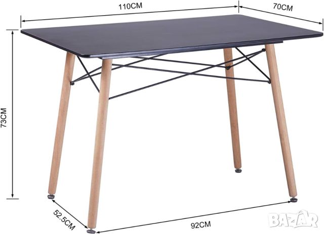 Правоъгълна трапезна/кухненска маса от бук, MDF 110 x 70 x 73 см Д Ш В, снимка 6 - Маси - 46745783