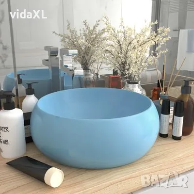 vidaXL Луксозна кръгла мивка, матово светлосиня, 40x15 см, керамика（SKU:147000）, снимка 2 - Мивки - 49516192