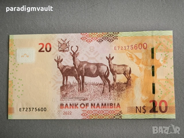 Банкнота - Намибия - 20 долара UNC | 2022г., снимка 2 - Нумизматика и бонистика - 50776832