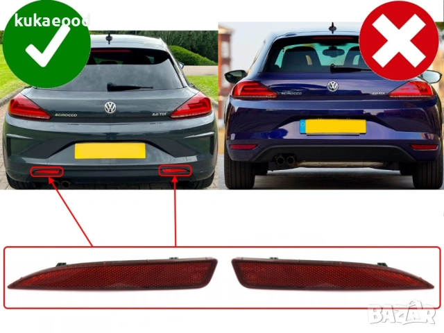 Рефлектор за задна броня на VW Scirocco R-Line, снимка 4 - Части - 54106845