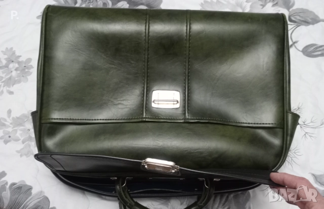 Зелена кожена чанта за документи или ръчен багаж, снимка 8 - Чанти - 52596253
