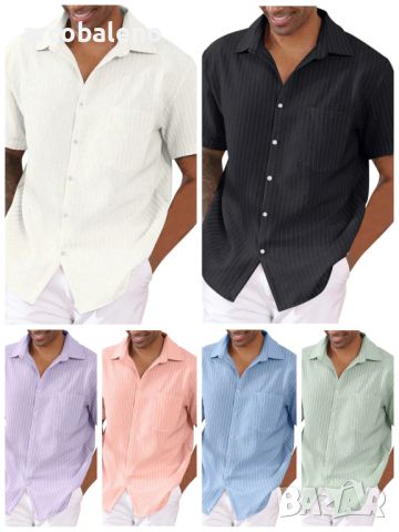 Нова мъжка раирана риза с къс ръкав, 7цвята , снимка 1 - Ризи - 46448084