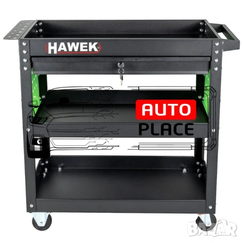 Количка за инструменти с 3 рафта, поставка за отвертки и чекмедже HAWEK, снимка 2 - Други инструменти - 53968883