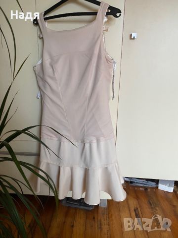 Сатенена рокля с презрамки цвят капучино Мяка L, снимка 3 - Рокли - 45304745