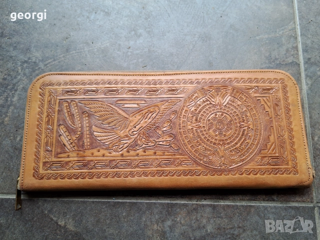 кожена чанта портмоне от естествена кожа с ацтекски мотиви 33/1