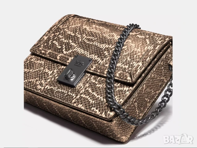 Луксозна Чанта за през рамо Coach Hutton с изцяло естествена змийска кожа, снимка 6 - Чанти - 50509273