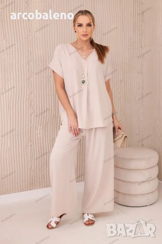 Дамски комплект с колие блуза + панталон, 13цвята , снимка 13 - Комплекти - 46399253