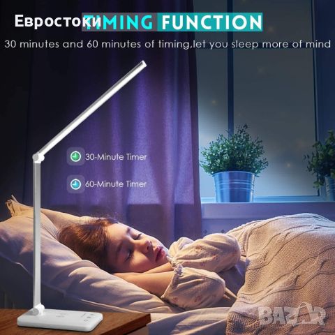 LED настолна лампа с Andoid и IOS безжично зареждане на телефон, USB порт за зареждане, с 10 яркости, снимка 6 - Настолни лампи - 46320658