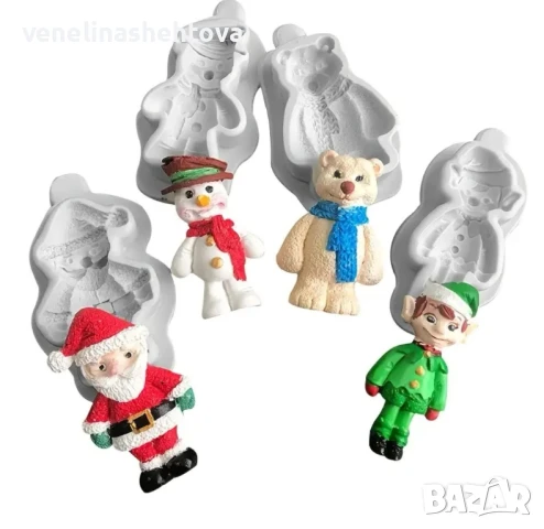 4 броя комплект коледен молд дядо Коледа елф снежен човек полярен мечок, снимка 3 - Форми - 50871080
