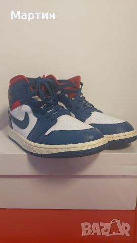 Jordan 1 Mid "French Blue & Gym Red" - Номер 41, снимка 2 - Кецове - 46329629