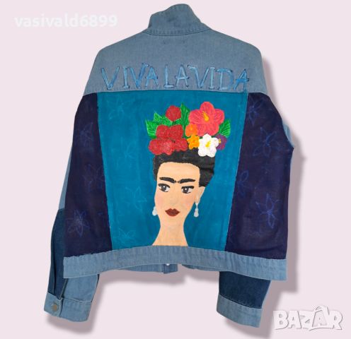 Ръчно рисувано дънково яке Frida Kahlo, снимка 1 - Якета - 46128648