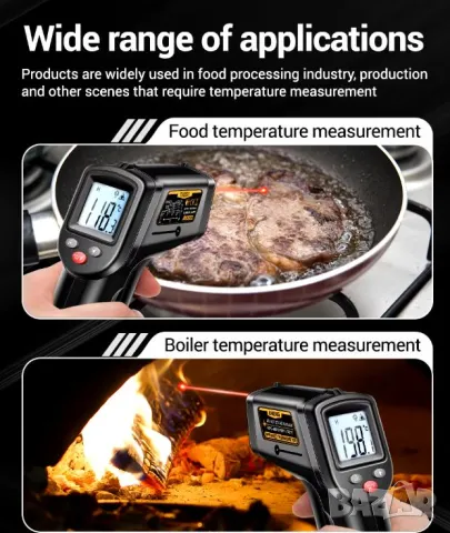 Industrial Non Contact Laser Thermometer Hygrometer DIGITAL Display Infrared Thermometer -50°~400°C, снимка 9 - Други инструменти - 48101314