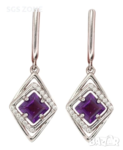 СРЕБЪРЕНИ ОБЕЦИ ОТ ТАЙЛАНД СЪС АМЕТИСТ ПЕРИДОТ ЦИТРИН, снимка 2 - Обеци - 51176260