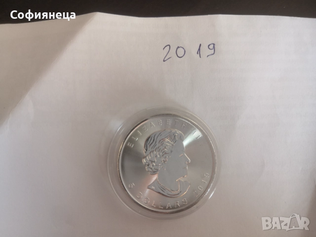 СРЕБРО 1 OZ КАНАДСКИ КЛЕНОВ ЛИСТ 2019 1 УНЦИЯ, снимка 2 - Нумизматика и бонистика - 51700423