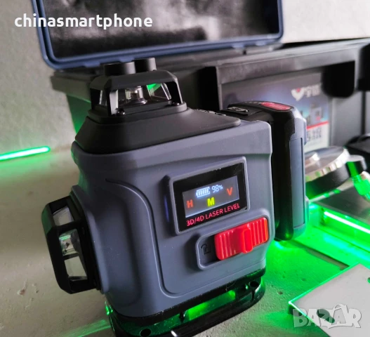 Лазерен Нивелир 4D с 16 Линии – Зелен Лъч, Самонивелиращ се с дисплей батерии 2x2400mAh, снимка 11 - Други машини и части - 50603004