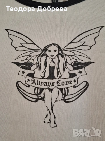 Бяла тениска с принт от H&M, снимка 3 - Тениски - 50836836