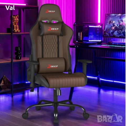 Ергономичен кафяв геймърски стол с поставка за крака, регулируема височина и 3D подлакътници, снимка 3 - Столове - 54069376