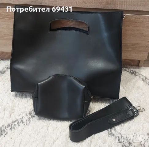 Дамска черна чанта с несесер, снимка 2 - Чанти - 50384719