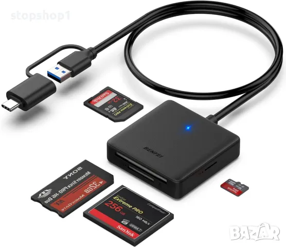 Четец на карти с памет, BENFEI 4in1 USB 3.0 и USB-C към SD Micro SD MS CF адаптер за четец на карти,, снимка 1 - Кабели и адаптери - 48718160