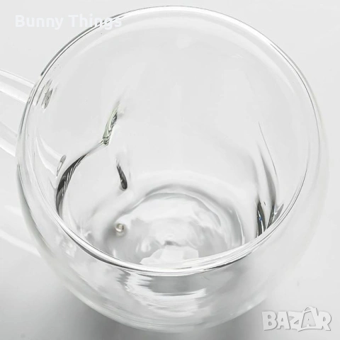 Стъклена двустенна прозрачна чаша с форма на сърце – 240 мл, снимка 4 - Чаши - 53416113