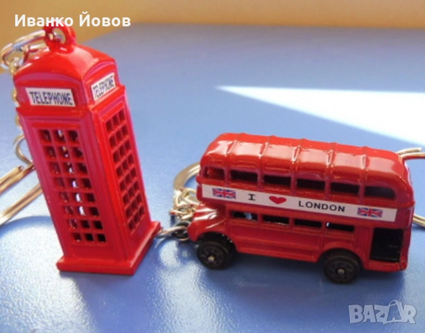 Ключодържатели 3D телефонна кабина, червен автобус, символи на Лондон, Сувенир