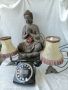 Стара, стари лампа, лампи комплект със 🕯️ свещник, абажура е от КОЖА, снимка 1 - Антикварни и старинни предмети - 45935745