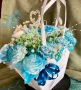 Луксозен букет от соеви свещи в тюркоаз и бяло – ръчна изработка, снимка 15