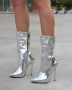 Боти на ток - сребриста кожа - BT22 , снимка 2