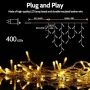 Нови Външни коледни лампички 400 LED с таймер и 8 режима светлина за градина, снимка 4