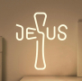 Неонов знак Исус Кръст, перфектен за домашен декор, религиозни събития