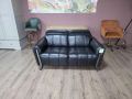 Черен кожен диван двойка с подвижни облегалки, снимка 1 - Дивани и мека мебел - 45904132