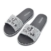 Блестящи дамски плажни чехли с кристали за летни ТикТок, снимка 4 - Чехли - 45399935