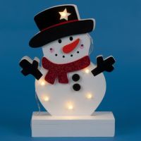 Светеща коледна украса във формата на снежен човек 25 см. Дървена LED декорация снежен човек с 6 LED, снимка 2 - Декорация за дома - 45830443