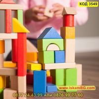 онструктор 100 дървени кубчета в различни цветове, образователна играчка за деца - КОД 3549, снимка 3 - Конструктори - 45022745