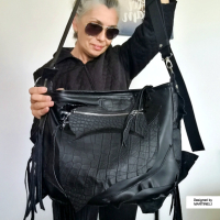 Черна дамска чанта от естествена,италианска кожа,кожена чанта-уникат,луксозна чанта, снимка 4 - Чанти - 45036218