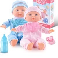12-инчов двоен комплект бебешки кукли на Toy Choi, меко тяло с комбинезони и шапка, биберон, , снимка 1 - Кукли - 45874569