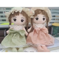 Мека детска кукла с рокля и шапка в нежни цветове 45 см Цветове: зелен,розов,лилав , снимка 3 - Кукли - 44974810