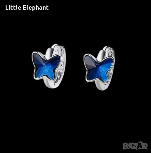Сребърни обеци пеперуди,plein,deep blue,халки,колекция"Butterflies"/нови, снимка 1