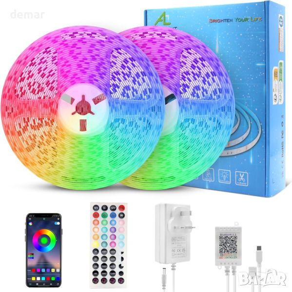 Bluetooth LED лента 2X10M 60 LED/M 5050 RGB, с дистанционно и 24V захранване, снимка 1