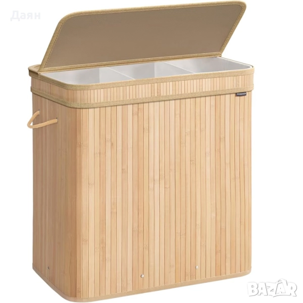 Кош за пране 150L, бамбук, сгъваем с капак и чанта за пране SONGMICS, снимка 1