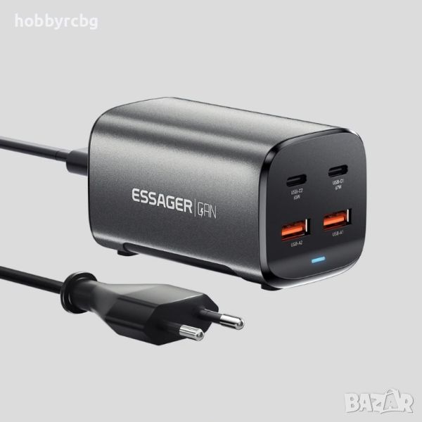 Бързо зарядно за телефон GaN, 67W, 2x USB-А, 2x USB-C, снимка 1