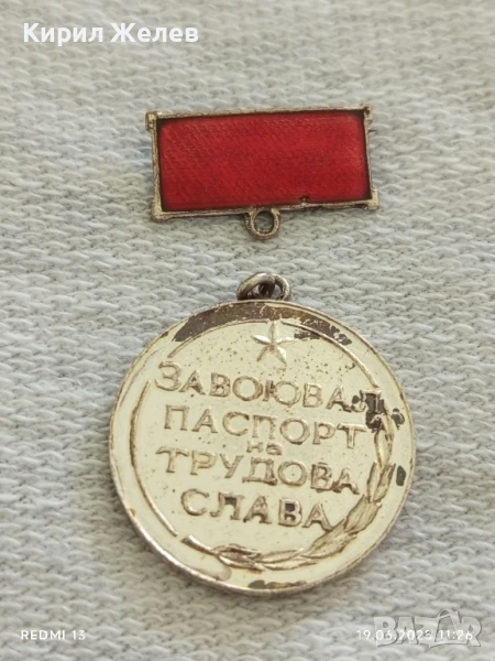 Наградна значка от соца ЗАВОЮВАЛ ПАСПОРТ на ТРУДОВА СЛАВА 50075, снимка 1