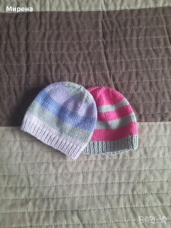 Лот от 2 бр. НОВИ плетени шапки за детенце до 1 година, снимка 1