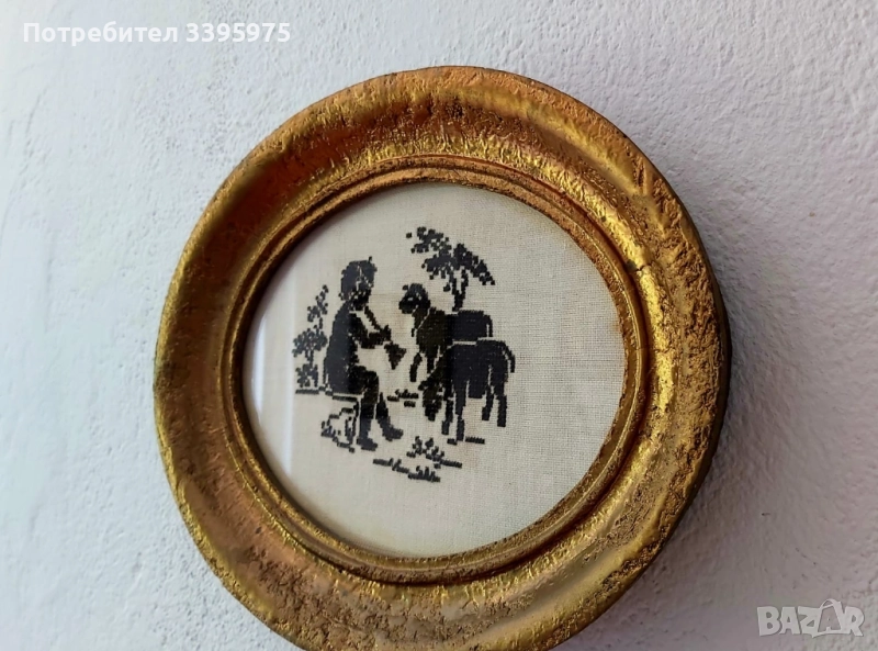 Винтидж бродерия от 40-те-50-те години на миналия век „Овчар с флейта“, снимка 1
